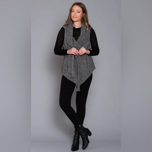 Sleeveless Open Front Tie-Waist Draped Vest - Gray Speckled PTP 21"